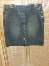 Gap Denim Skirt Womens Size 10 Blue Pockets Slit Front Back Buttons 19" Long