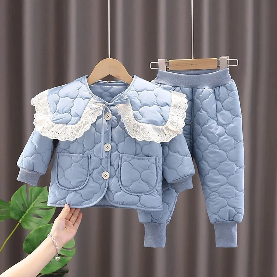 Conjuntos de ropa de algodón para niñas de 2-6 años invierno desmontable encaje cuello vuelto edredón para niños Foto 4 de 4