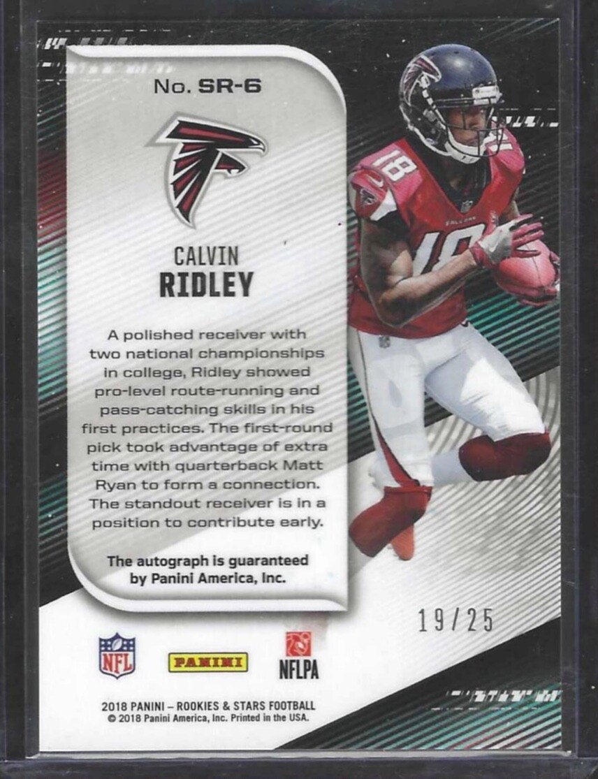 Calvin Ridley Rookie CALVIN RIDLEY 2018 PANINI ROOKIES & STARS TEAL LAZER PRIZM ROOKIE AUTO ...