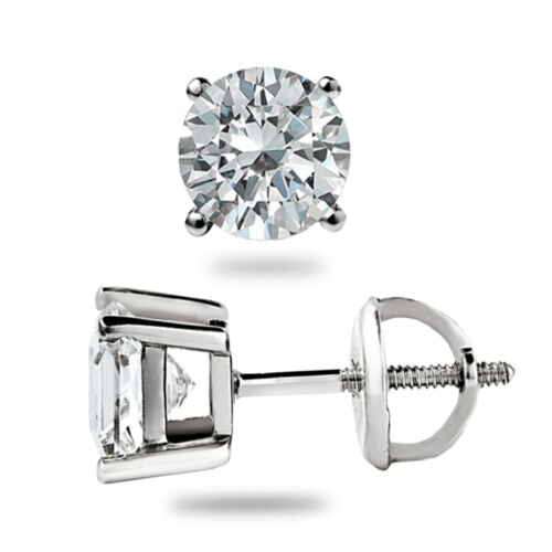 1.05Ct Brilliant GRA MOISSANITE Studs Earrings Solid 14K White Gold Screwbk Gift - Picture 6 of 14