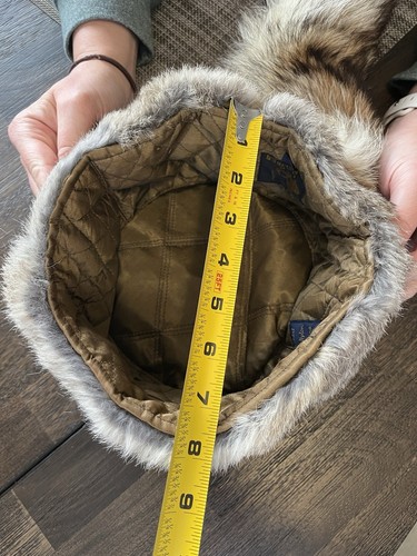 Vintage Brown Rabbit Fur Trapper Hat Mad Bomber Size Large With Tail Winter - Picture 11 of 12