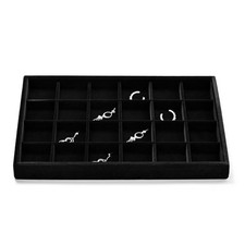 Black Velvet Jewelry Display Tray for Ring Earrings Necklace 24 Grids Jewelry...