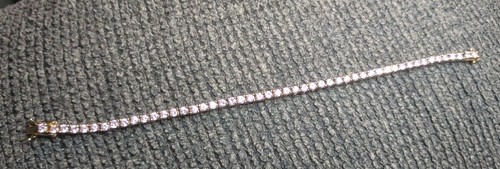 Beautiful Pink Rhinestone Tennis Bracelet With Gold Tone 925 Sterling