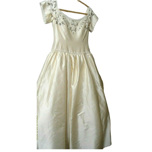 Vintage Richard Glasgow Raw Silk Beaded Bridal Wedding Gown Size 10/12 READ