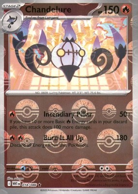 CHANDELURE (POKE BALL PATTERN) 018/086 HOLO RARE WHITE FLARE POKEMON NEAR MINT