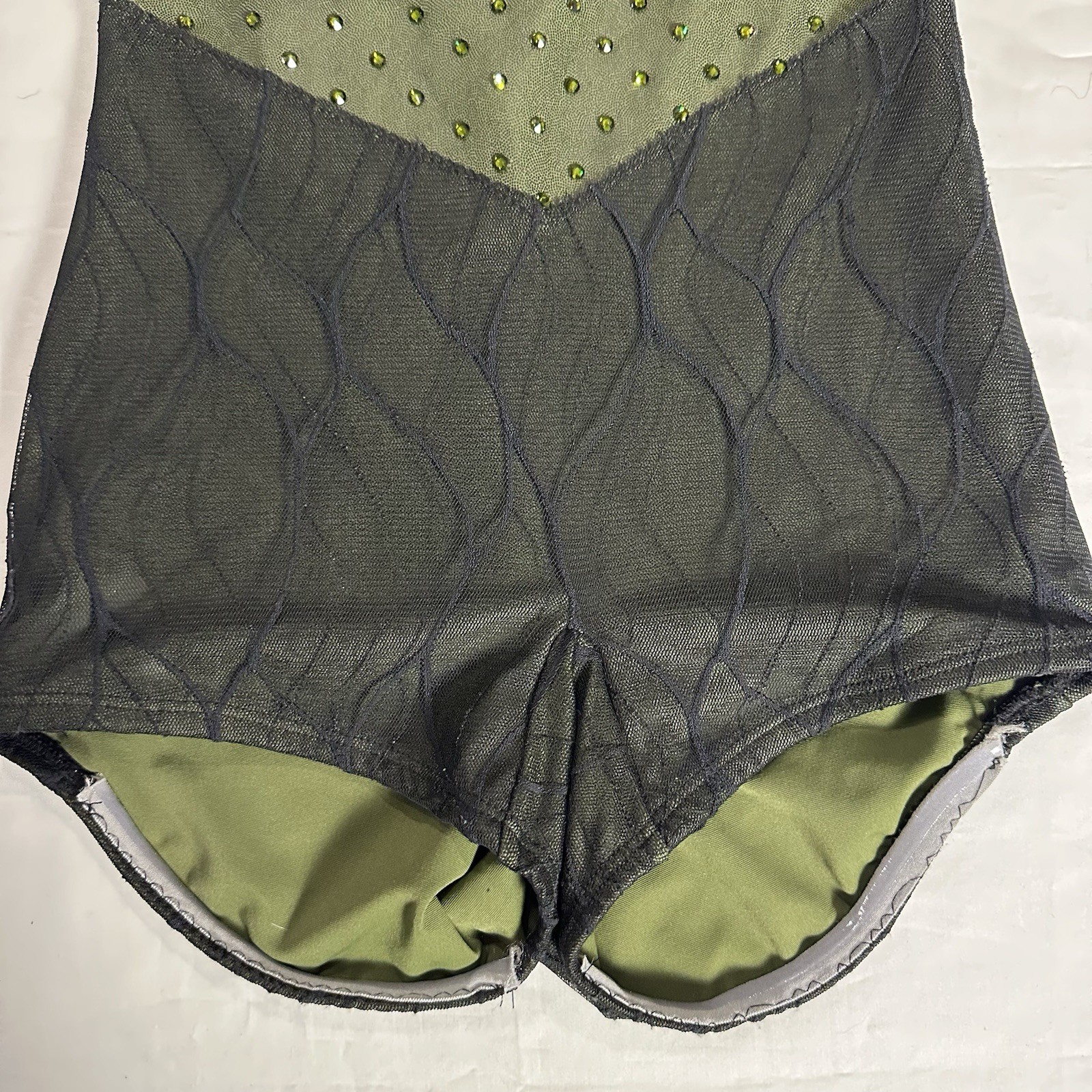 Green Black Patterned Mesh Custom Rhinestone Bike… - image 9