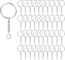 100 Pack Key Ring with Chain and Open Jump,1 inch Split Round 100 pieces 
