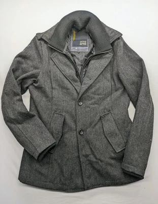 Jack & Jones Herren Wollmantel Gr M Grau Mantel Jacke Cabanjacke Fischgrät - Bild 1 von 4