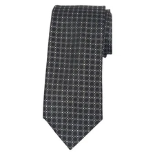 ALARA Mens Silk Tie Necktie Black Silver Geo Dot Woven 3.15 Classic Designer $80