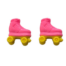 Mattel 1738 Barbie Doll Flat Foot Quad Roller Skates Pink  Yellow