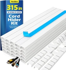 315in Cord Hider Kit Paintable Cable Raceway TV Wire Cover Wall Concealer White