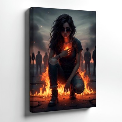 Wall Art Gothic Woman on Fire Dark Fantasy Poster Surreal Girl Print Home Decor
