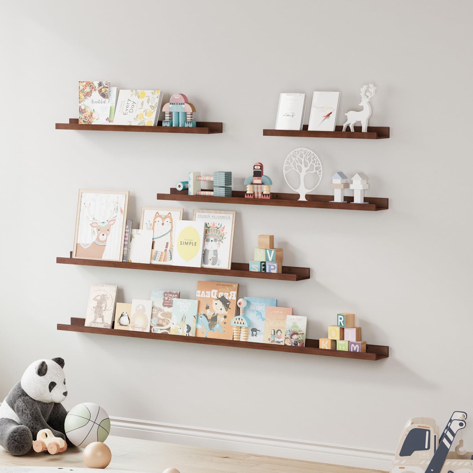 Picture Ledge Shelf Floating Book Shelves Set of 2 Wall Mounted Solid Wood