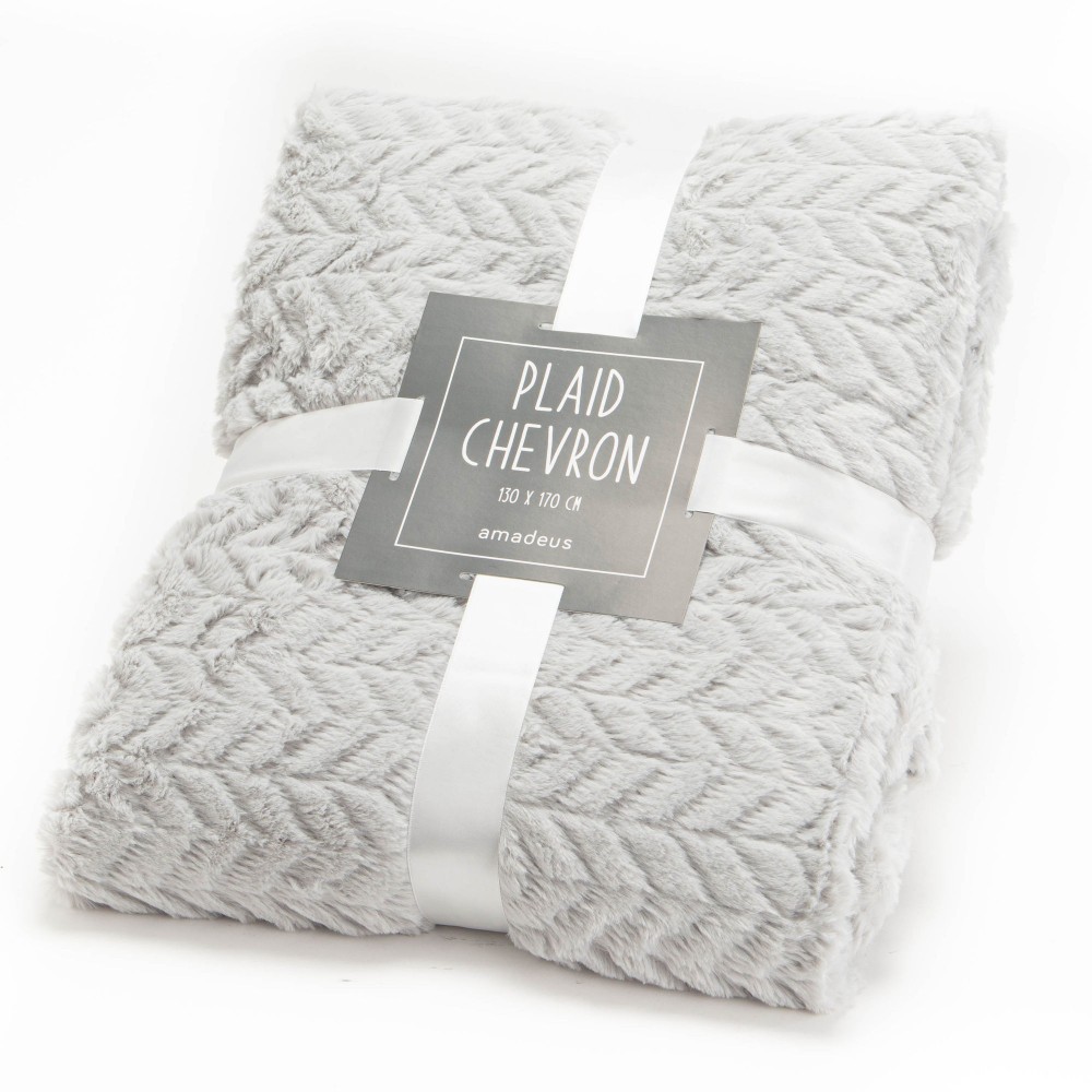 Plaid chevron gris clair doux de 130x170 cm pour rester au chaud en hiver