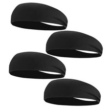 4 PCS Sweat-Guiding Double-Layer Sports Headbands, Stretchy Durable Black Pack