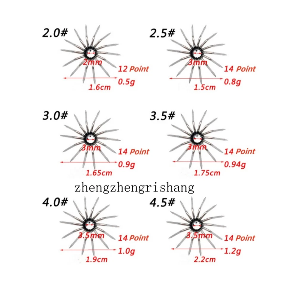 50 ganchos de calamar de 12-14 puntos gancho de araña 16-22 mm plantilla de calamar aparejos de pesca Foto 2 de 4