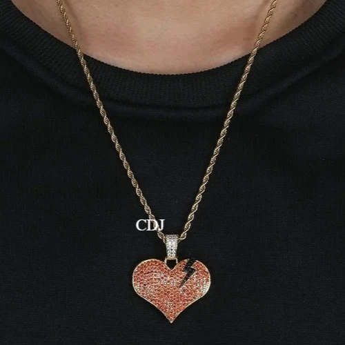 Colgante Corazón Roto Rojo y Negro Creado en Laboratorio para Él Regalo de Cumpleaños Plata 925 Foto 3 de 4