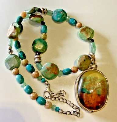 Barse Turquoise Necklace Tree of Life Pendant Sterling Silver 925 Vintage