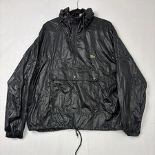 Vintage Izod Lacoste Black Hooded Quarter Zip Windbreaker Anorak Jacket Mens L