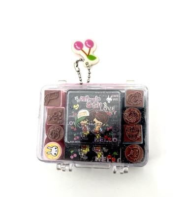 Vintage Japanese Stamp Set w/ Case   Miracle Girls San-X Style Kawaii Rare