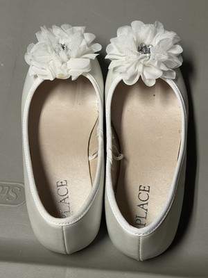 The Children's Place White Flats with Large White Flower Girls Size 12