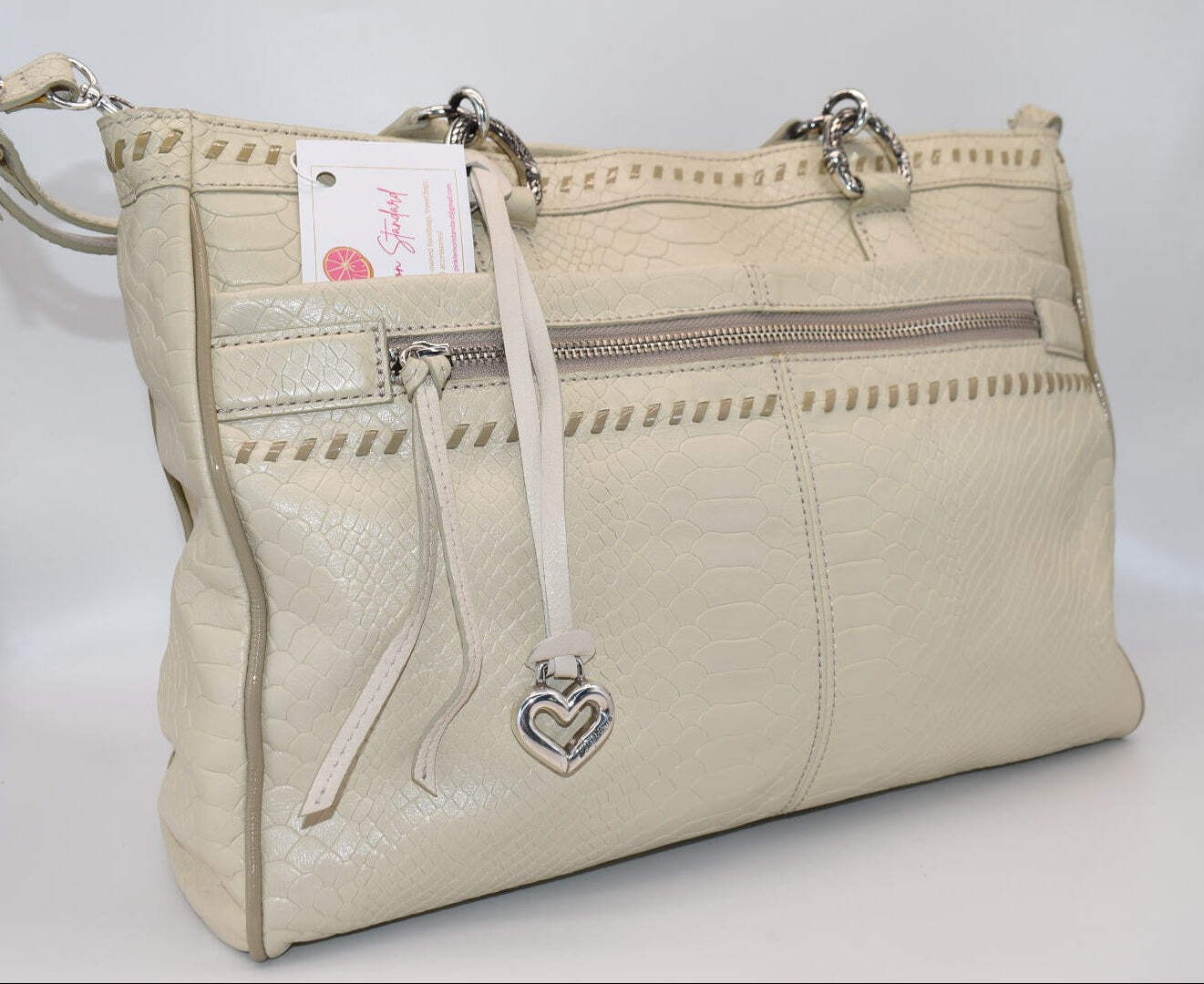 Brighton Cream Lace Python Shoulder Bag - image 4