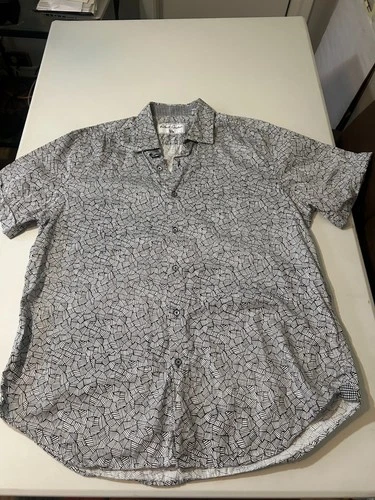 Robert Graham Mens XL Black White Geometric Print Short Sleeve Button Shirt - product listing photo