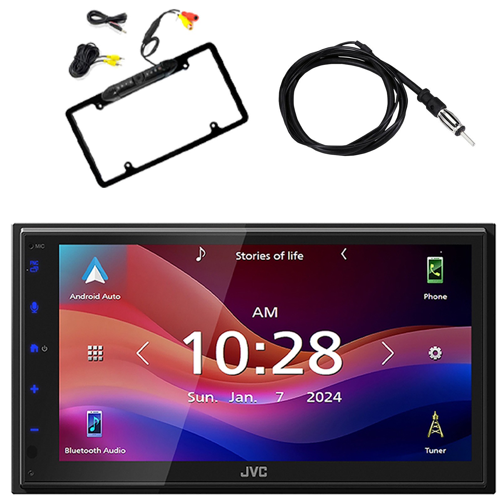 JVC KW-M695BW 1-DIN Bluetooth Shallow Chassis MP3 Radio, Rear View Backup Camera