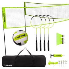 Triumph 20x20 Volleyball Badminton 4 Square Combo Set with Rackets and Net