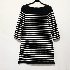 Talbots Black White Stripe Knit Dress Size M 3/4 Sleeve Cotton Classic