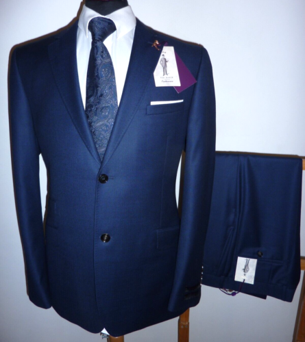 New TED BAKER Foxdal Suit Blue Birdseye Wool 42 R Jacket Trousers W34 L31 Men's
