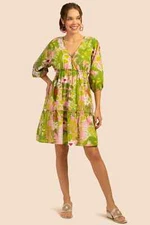 TRINA TURK Multi-Color "ARCO Iris 2" Tiered 3/4 Balloon Sleeves Summer Dress L