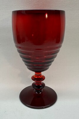Vintage Retro Ruby Red Ribbed Paden City Penny Line Large Water/Wine Glass