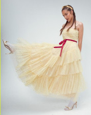 NWT $2825 RED VALENTINO Redvalentino Tulle Tiered Maxi Dress In Yellow IT40 US4