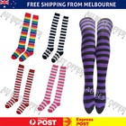 Over The Knee High Socks Striped Ladies Girls Women Cheerleader Pair Stripe AU