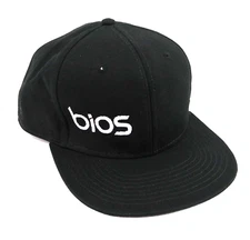 Otto Hat Cap Snapback Mens Black Business Logo "bios" Embroidered Adjustable