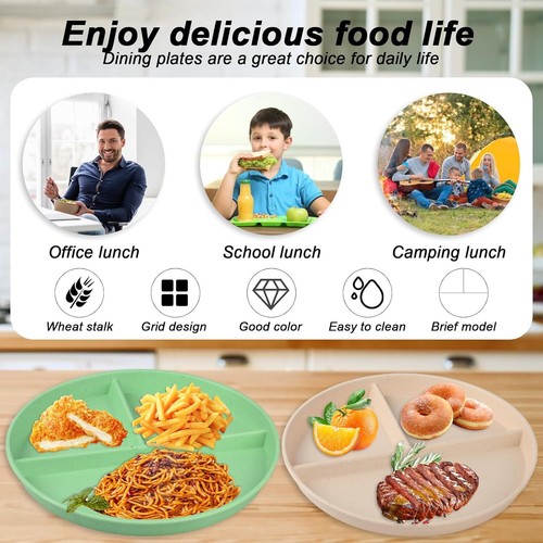 4 Pcs Divided Dinner Plates Sets, 8.6 Inch Portion Control Divided Plates, Diet - Picture 7 of 8
