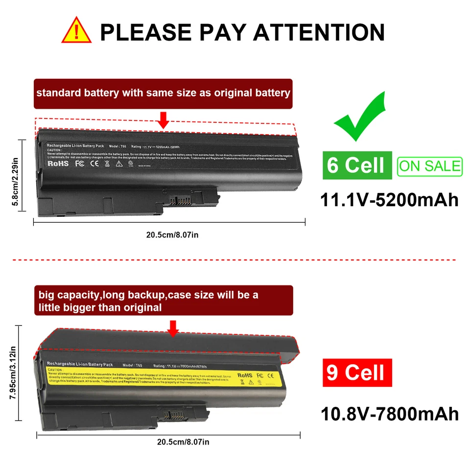 6芯5200mAH电池适用于IBM联想Thinkpad T60p T61p R60e Z60m Z61 Z61e Z61M — 第 3/4 张图片