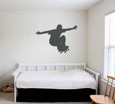 Skateboard kid grinding silhouette vinyl sticker wall garage bedroom sport hobby