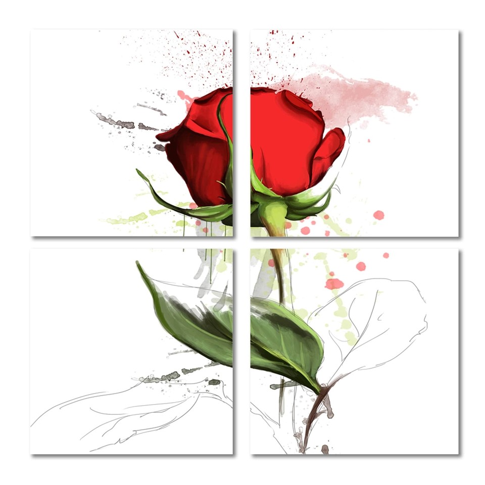 Designart "Red Rose Hand drawn" Floral Canvas Wall Art Print eBay