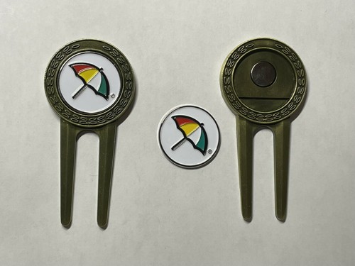 (1) Arnold Palmer Umbrella Logo Design Golf Divot Tool & 1" Coin Golf Marker 