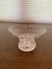STUNNING LALIQUE Crystal NOGENT Frosted Sparrows Compote SIGNED 5.5"W, FRANCE