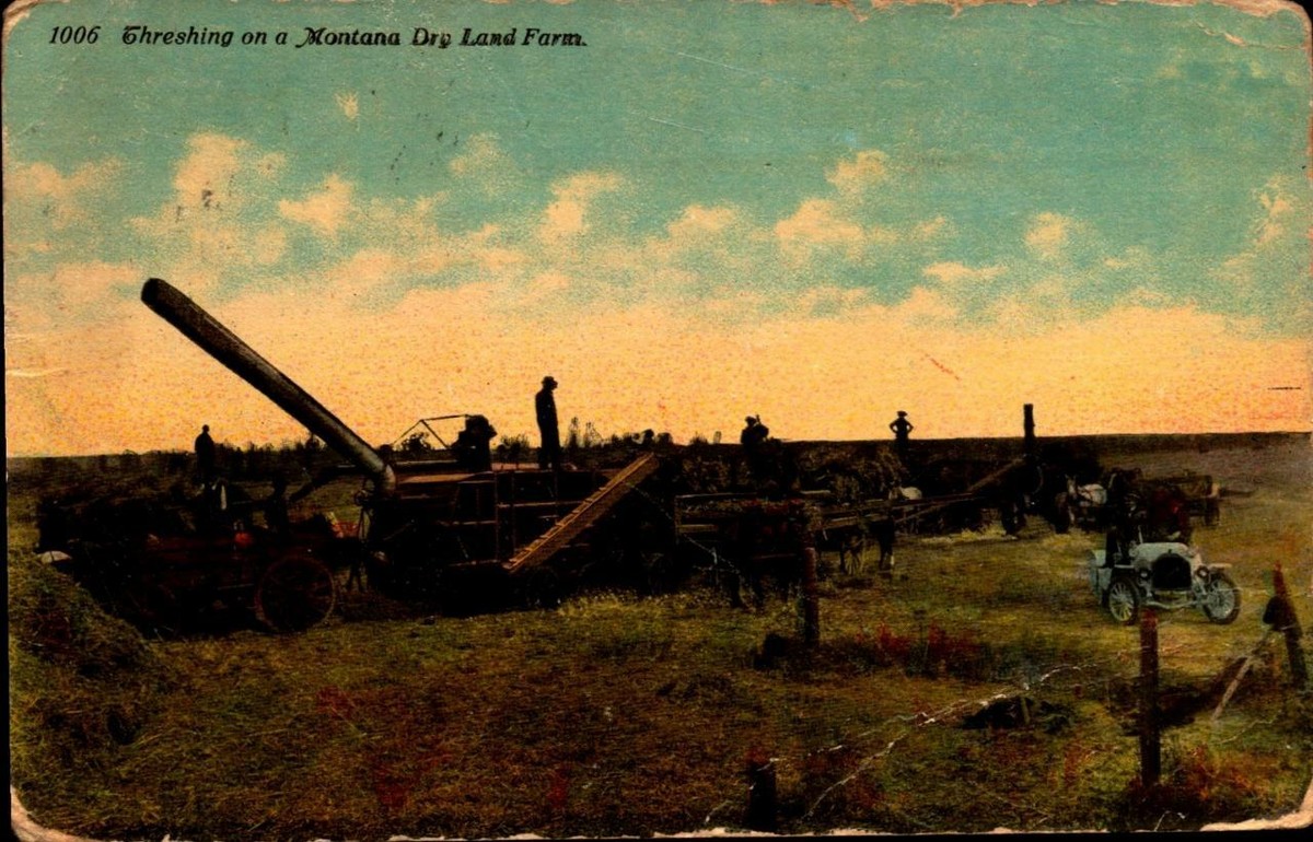 のりひ〜　　　　　　　　　　　　　　　　　【Ｖｉｎｔａｇｅ】ＭＯＮＴＡＮＡ VINTAGE 1912 POSTCARD -Montana Farming Threshing on a dry