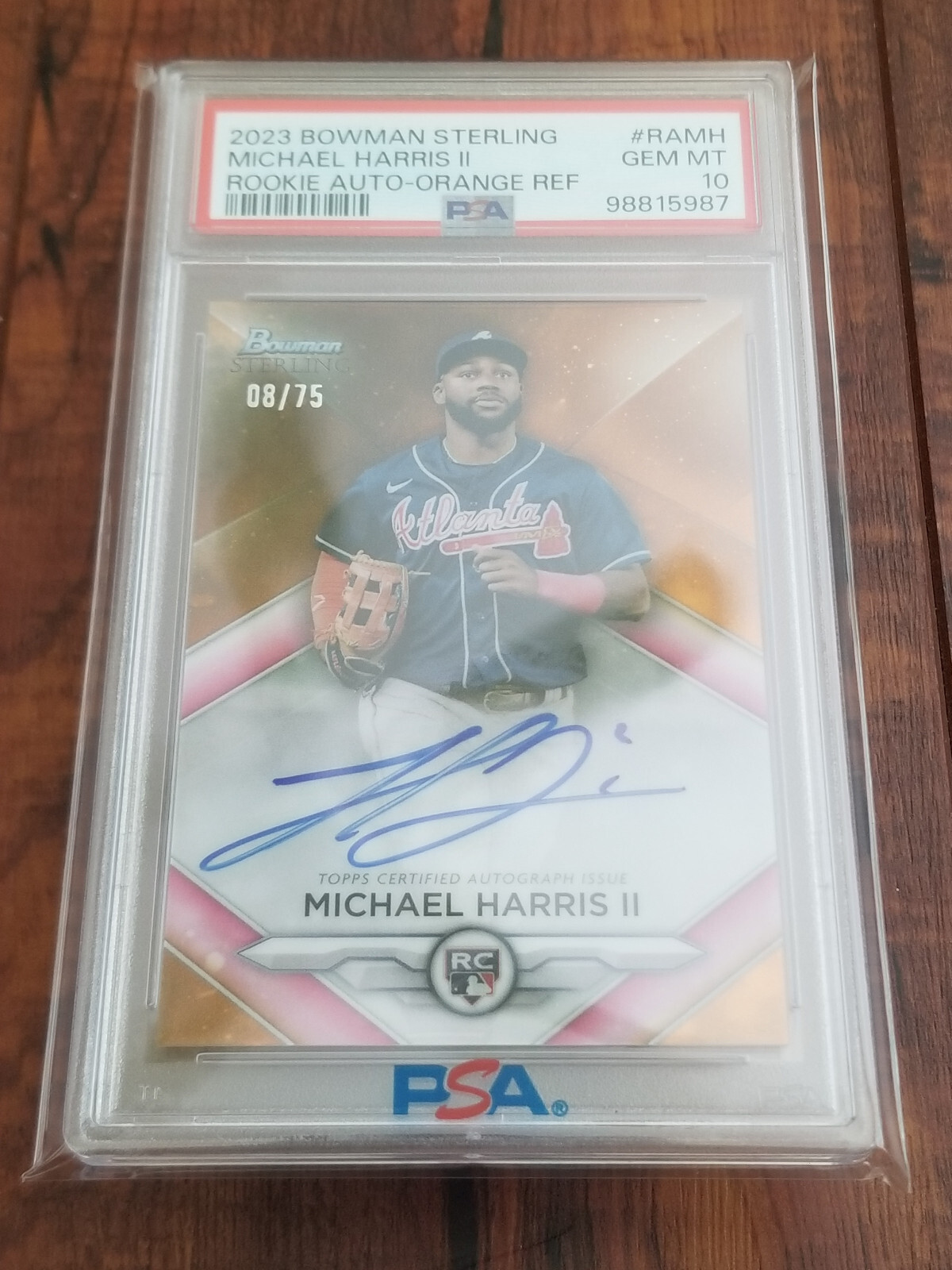 Michael Harris II 2023 Bowman Sterling Orange Rookie Auto Card - #08/75 - PSA 10