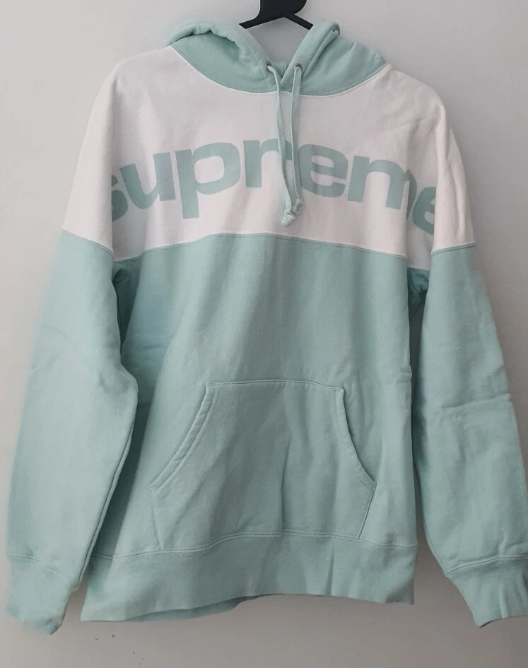 Sweat à capuche FW17 Supreme logo bloqué bleu glace taille M moyen