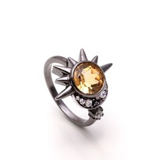 Natural Citrine Round Shape Ring 925 Sterling Silver Oxidized Dainty Jewelry