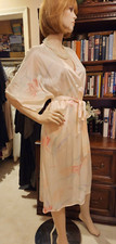 Vtg Sz L Vanity Fair Nylon Kimono Wrap Robe Pink Multi Watercolor Floral USA