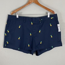 NEW Gap City Shorts Womens Size 18 Navy Blue Pineapple Print Stretch Pockets 3"