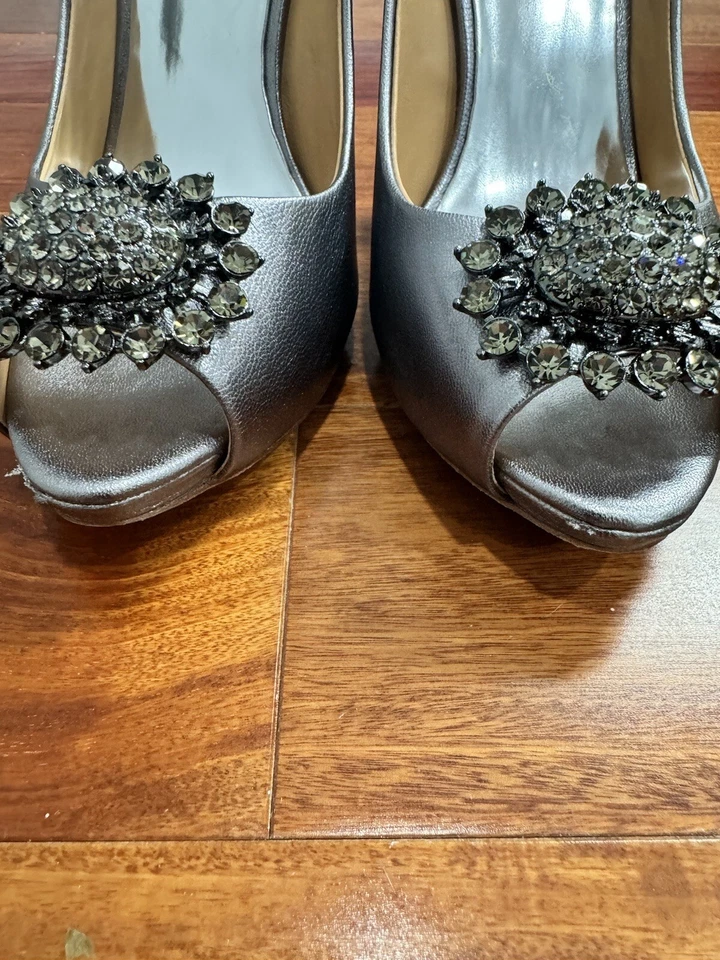 Jewel Badgley Mischka Tacones de Cuña Plateados para Mujer Talla 8.5 Zapatos Plata Cristal Foto 2 de 4