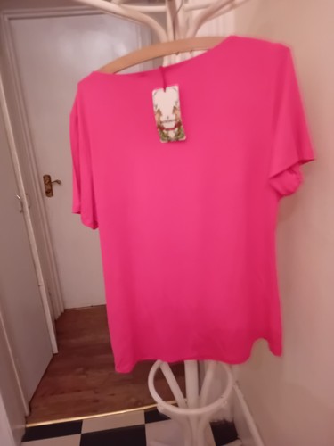 Bright Pink Joe Brown Ruched Top Short Sl New with Tags Size 16 Jersey Elastane - Picture 4 of 4
